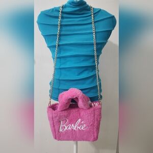 Skinnydip x Barbie Pink Plush Bag Gold Chain